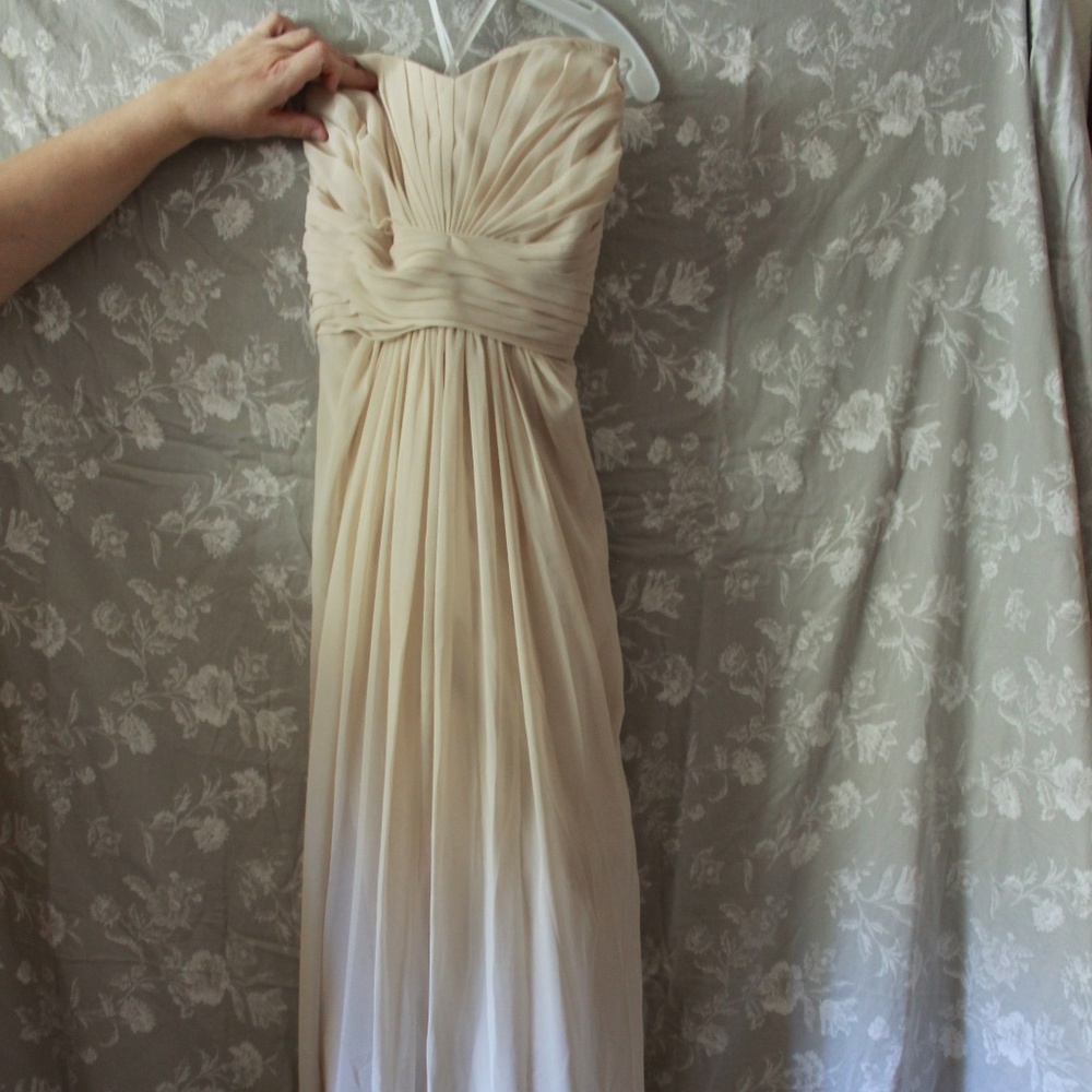 David's Bridal / long, strapless chiffon bridesmaid dress / size 20